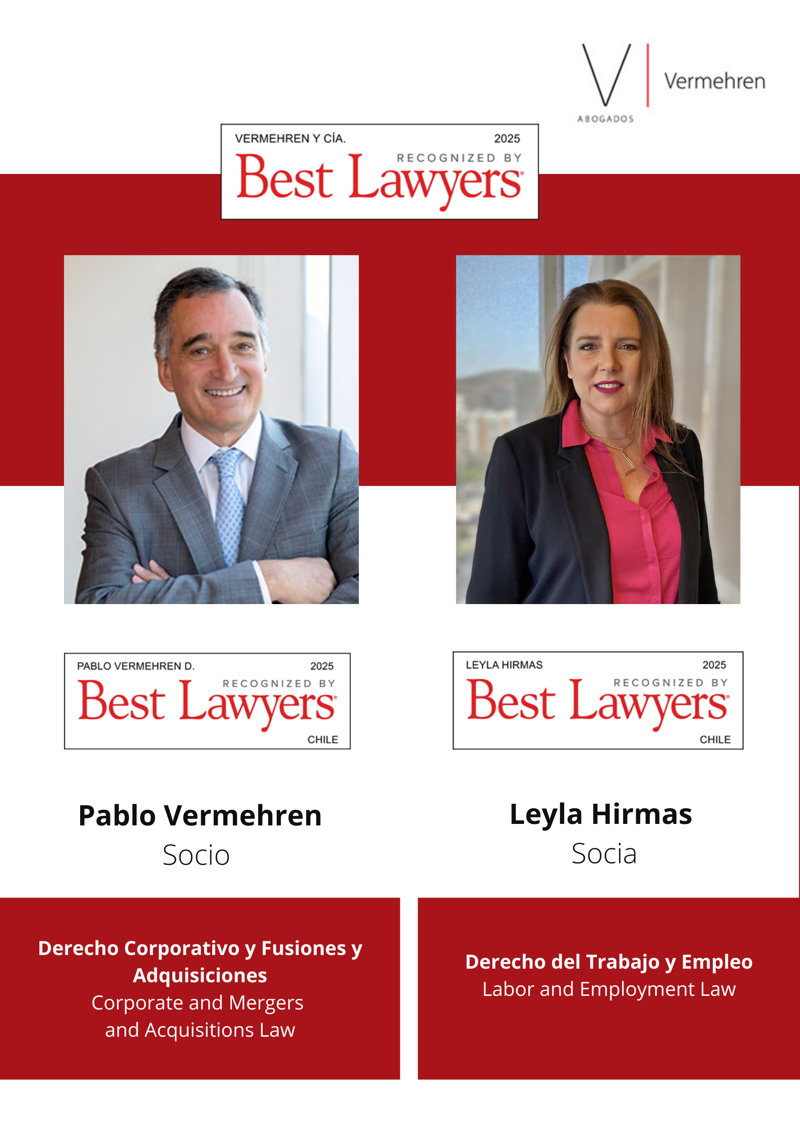 PABLO VERMEHREN Y LEYLA HIRMAS RECONOCIDOS EN RANKING BEST LAWYERS